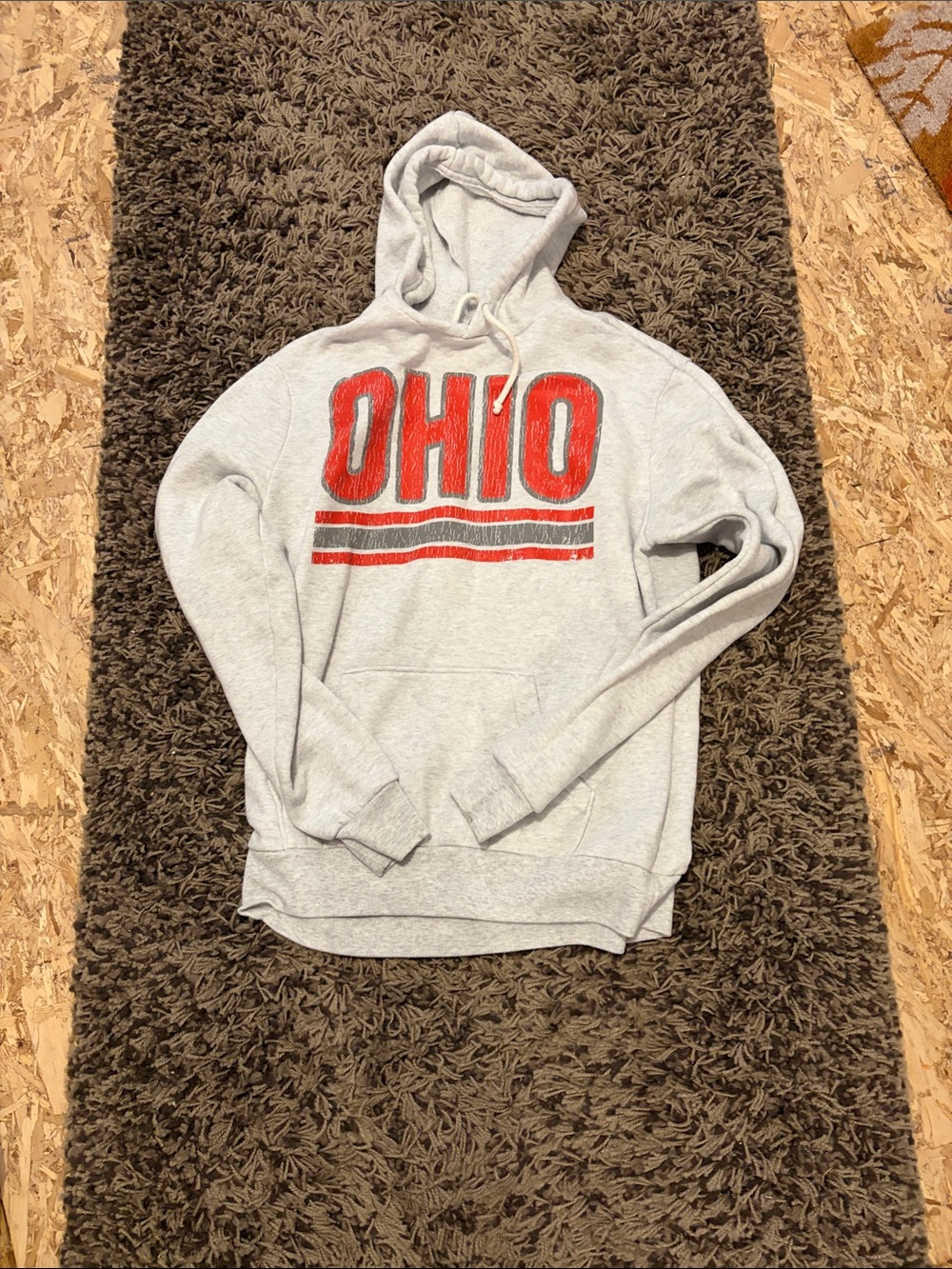 Light Gray OHIO Graphic Pullover Hoodie - Red Lettering